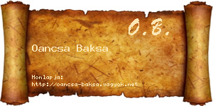 Oancsa Baksa névjegykártya